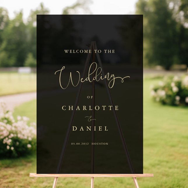 Panneau En Acrylique Moderne, Élégant, Noir-Transparent, Script, (WELCOME! Elegant, Black ,Transparent, Wedding Acrylic Sign)