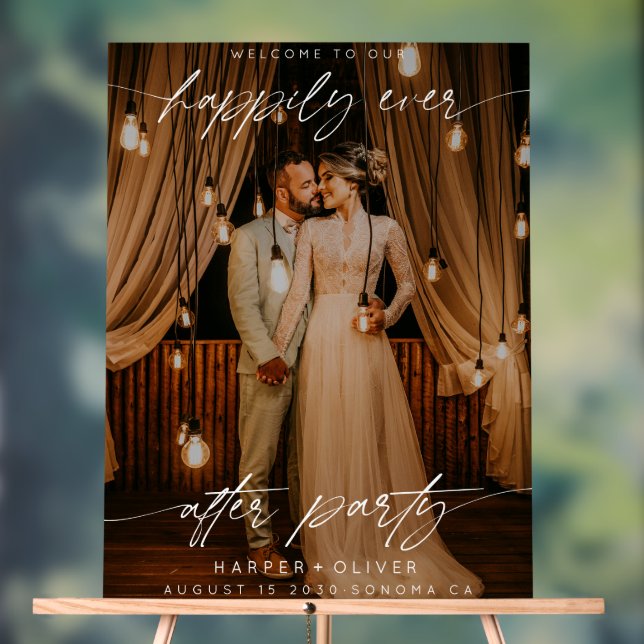 Panneau En Acrylique Moderne Heureux Jamais après Mariage photo de part (Neutre)