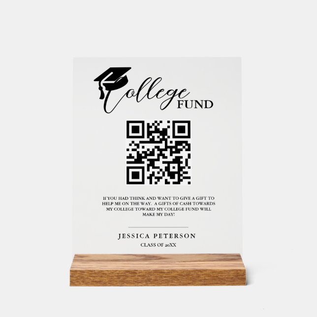 Panneau En Acrylique Moderne Lycée Graduation Fonds Colleg code QR (Recto)