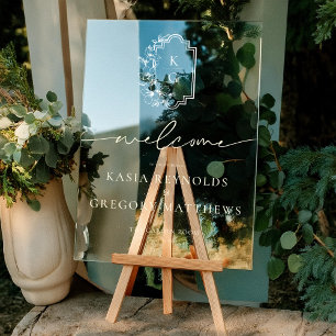 Panneau En Acrylique Moderne Minimaliste   Mariage Bienvenue Monogramme