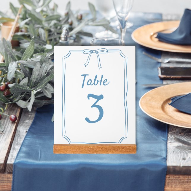 Panneau En Acrylique Moderne simple Bow Mariage Dusty Blue Numéro de ta (Créateur téléchargé)