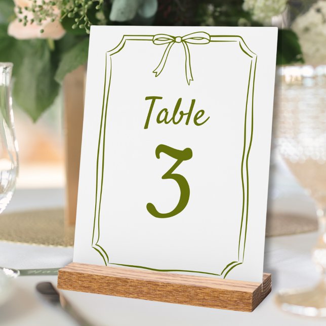 Panneau En Acrylique Moderne simple Bow Mariage Olive Green Numéro de t (Créateur téléchargé)
