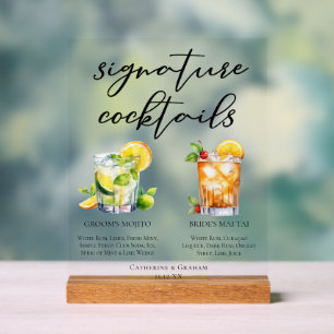 Panneau En Acrylique Mojito Mai Tai Cocktails Signature au Rhum Mariage