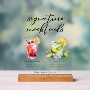 Panneau En Acrylique Mojitos Shirley Temple pour mariage d'été sans alc