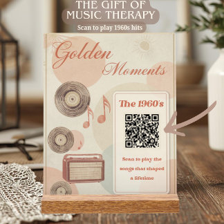 Panneau En Acrylique Moments Dorés Musique Thérapeutique 60s Cadeau QR