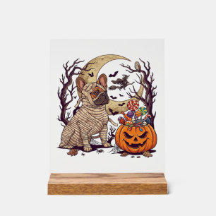 Panneau En Acrylique Momie d'Halloween Bouledogue Français Citrouille B