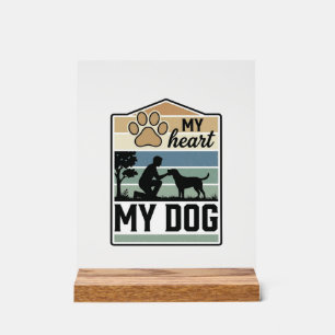 Panneau En Acrylique Mon cœur Mon Chien Gravure Vintage Design Amoureux