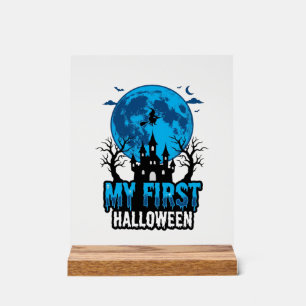 Panneau En Acrylique Mon premier Halloween Vintage Château Hanté Bébé S