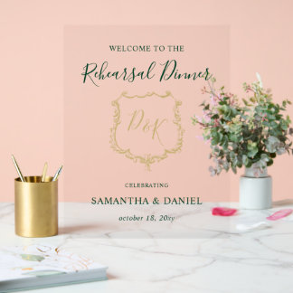 Panneau En Acrylique Monogram Crest Rehearsal Dinner Welcome Sign