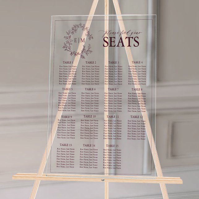Panneau En Acrylique Monogramme Bourgogne Mariage Siège (Wedding Seating Chart!
)