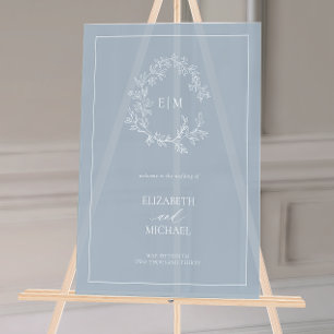 Panneau En Acrylique Monogramme d'accueil Mariage de la crête feuillus