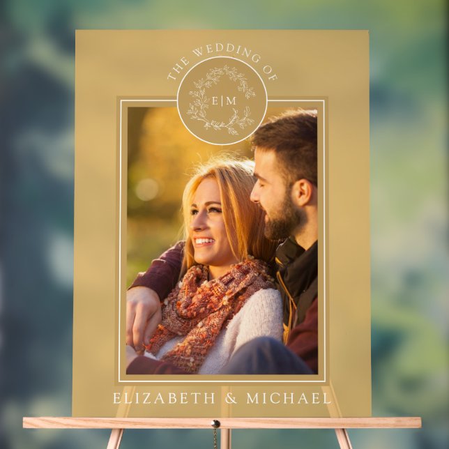 Panneau En Acrylique Monogramme de cime dorée Mariage photo (Neutre)