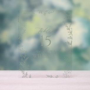 Panneau En Acrylique Monogramme Élégant de la feuille Sage vert Numéro