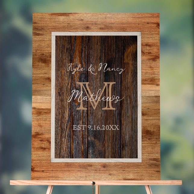 Panneau En Acrylique Monogramme en bois rustique (Neutre)