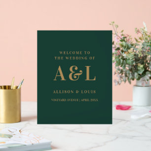 Panneau En Acrylique Monogramme minimaliste mariage Emerald Green Gold