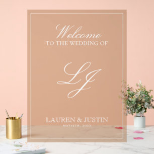 Panneau En Acrylique Monogramme moderne Classic Terracotta Script Bienv