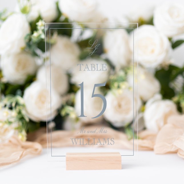 Panneau En Acrylique Monogramme moderne Dusty Blue Mariage Numéro de ta (Wedding Table Number!
)