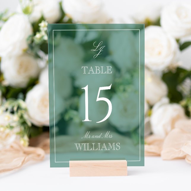 Panneau En Acrylique Monogramme moderne Emerald Green Mariage Numéro de (Wedding Table Number!
)