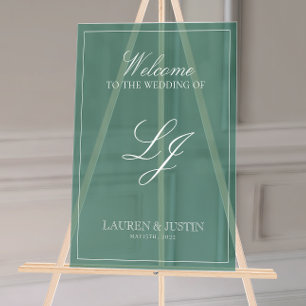 Panneau En Acrylique Monogramme moderne Emerald Script Bienvenue