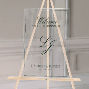 Panneau En Acrylique Monogramme moderne Emerald Script Bienvenue