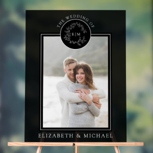 Panneau En Acrylique Monogramme noir blanc poitrine Mariage photo