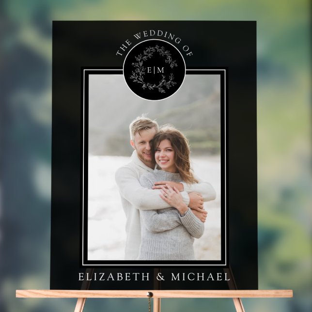 Panneau En Acrylique Monogramme noir blanc poitrine Mariage photo (Neutre)