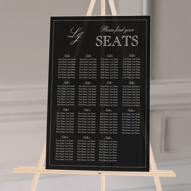 Panneau En Acrylique Monogramme noir et blanc moderne Mariage de script (Wedding Seating Chart!
)