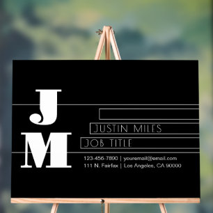 Panneau En Acrylique Monogramme noir et blanc rétro-moderne personnalis
