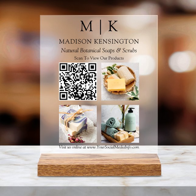 Panneau En Acrylique Monogramme ou ajouter un logo Business QR Code 3 P (Customize to change text size or text style.)