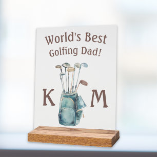 Panneau En Acrylique Monogramme personnalisé du meilleur papa de golf a