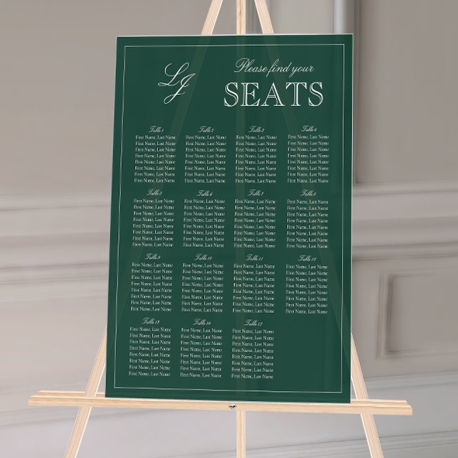 Panneau En Acrylique Monogramme vert Emerald moderne Mariage siège (Wedding Seating Chart!
)