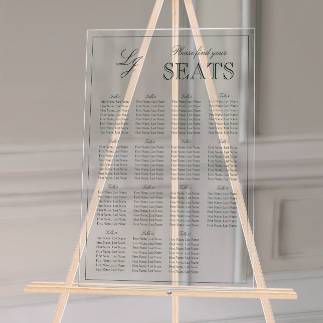 Panneau En Acrylique Monogramme vert Emerald moderne Mariage siège (Wedding Seating Chart!
)