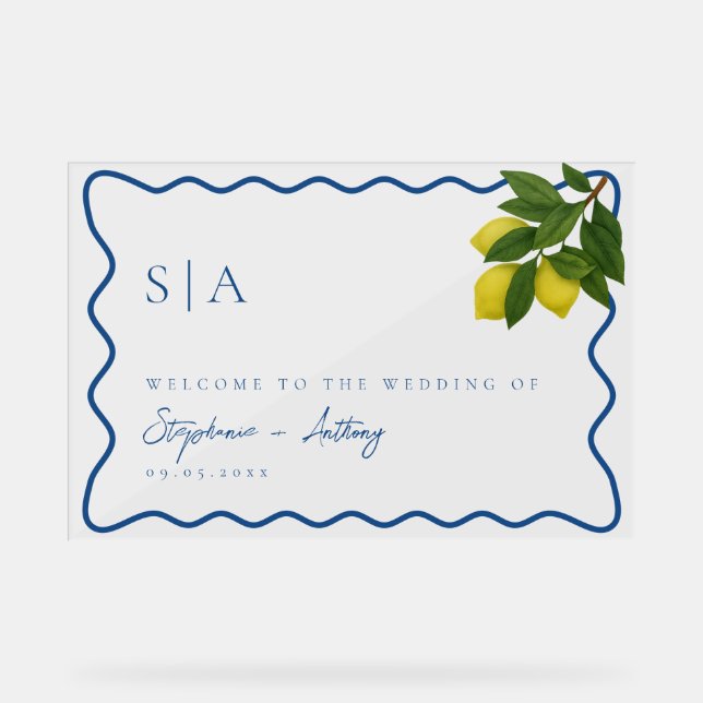 Panneau En Acrylique Monogrammes Citrus citron, Mariage frontalier de l (Recto)