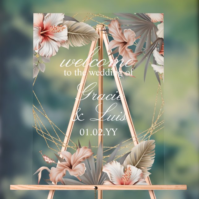 Panneau En Acrylique Monstère bohème Botanique Florales Mariage or (Neutre)