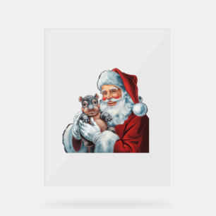 Panneau En Acrylique Moo Deng et Père Noël sauvent Noël pour le monde L