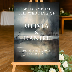 Panneau En Acrylique Moody Modern Winter Wedding Bienvenue