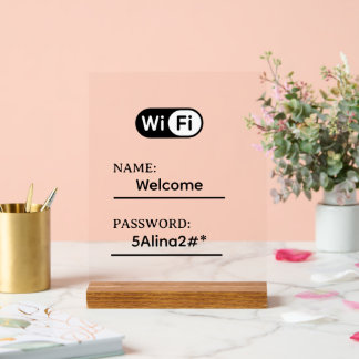 Panneau En Acrylique Mot de passe et réseau Wifi pour entreprise simple