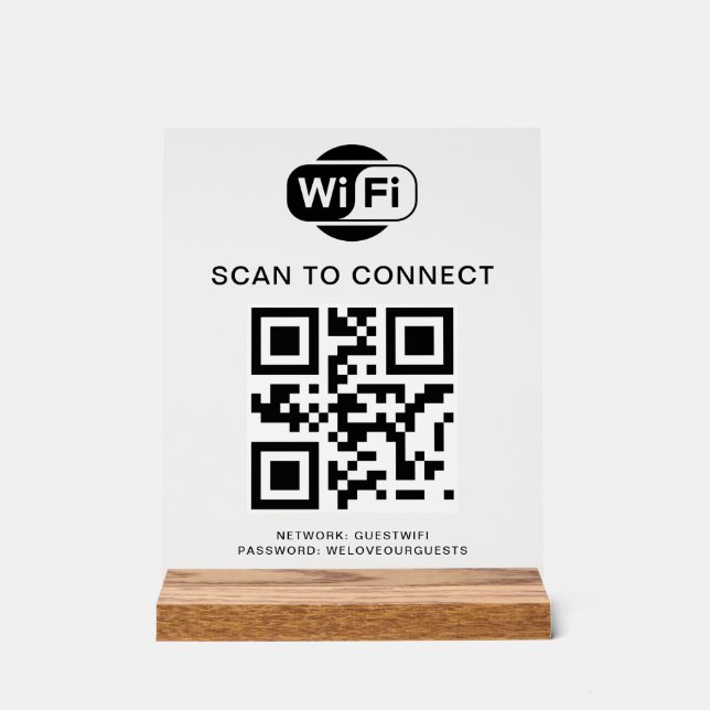 Panneau En Acrylique Mot de passe Wifi | Analyse du code QR pour se con (Recto)
