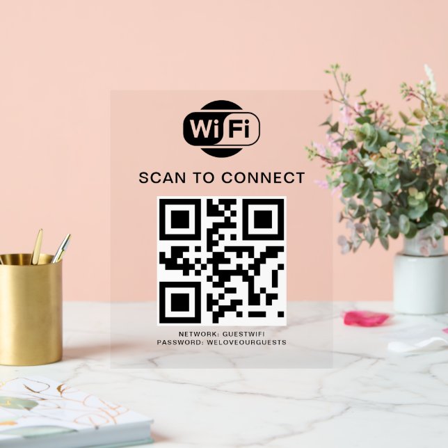 Panneau En Acrylique Mot de passe Wifi | Analyse du code QR pour se con (Mariage)