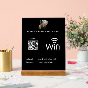 Panneau En Acrylique Mot de passe Wifi Black Business QR Code