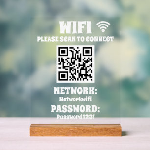 Panneau En Acrylique Mot de passe Wifi Code QR blanc moderne et réseau