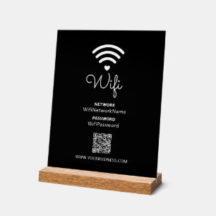 Panneau En Acrylique Mot de passe Wifi Entreprise Cœur Moderne Noir & B