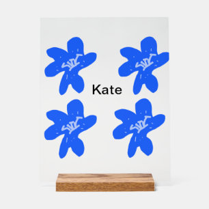 Panneau En Acrylique Motif floral bleu aquarelle ajouter nom