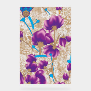 Panneau En Acrylique Motif floral vif avec violet et bleu f