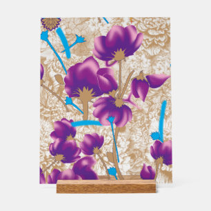 Panneau En Acrylique Motif floral vif avec violet et bleu f
