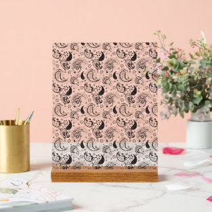Panneau En Acrylique Motif noir et blanc Paisley - Art textile élégant