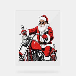 Panneau En Acrylique Moto à cheval père Noël