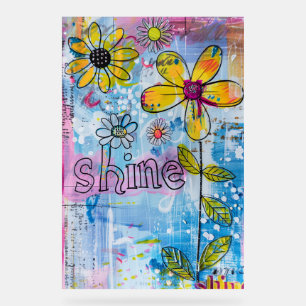 Panneau En Acrylique *~* Mots Positifs BRILLER Doodle Floral