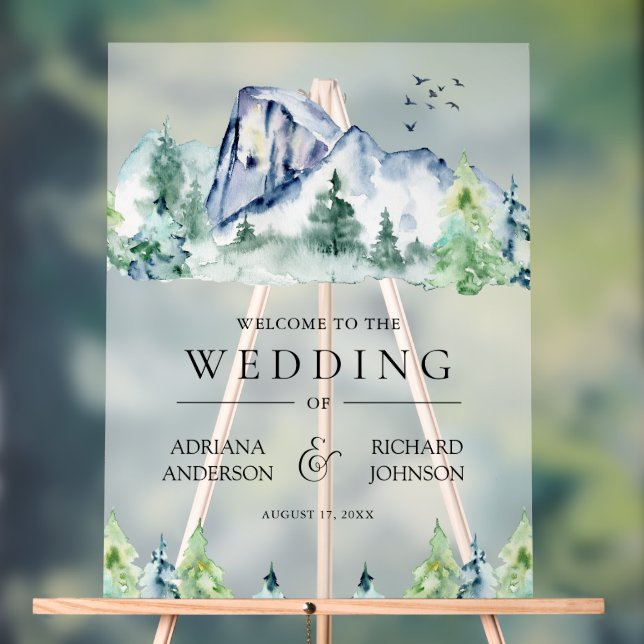Panneau En Acrylique Mountain Pine Trees Forest Wedding Welcome (Neutre)