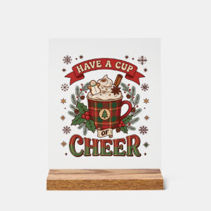 Panneau En Acrylique Mug de Noël plaid Joyeux Noël Chocolat Chaud Neige